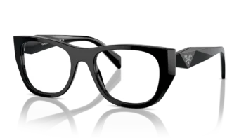 Lunettes Prada 2024 à monture noire angulaire - collection de lunettes optiques modernes.