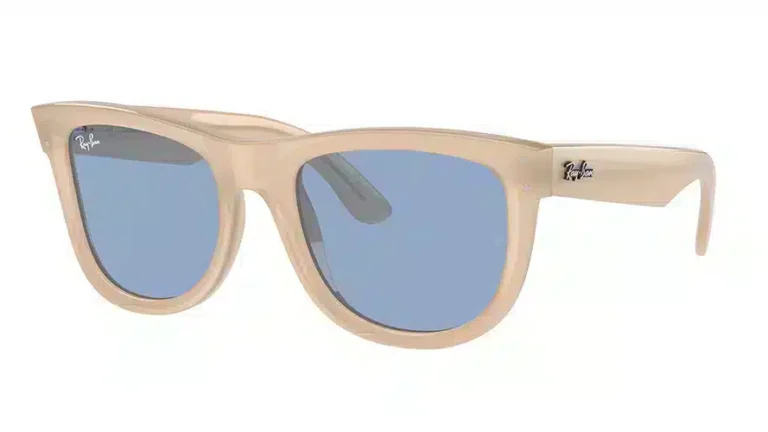 Ray-Ban Reverse Collection 2024 Glasses with Beige Frame and Vintage Blue Lenses - Collaboration with Lenny Kravitz