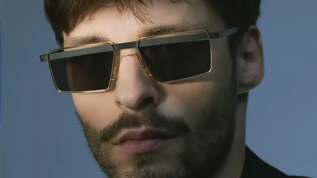Man wearing Dance CENSUR sunglasses, avant-garde design by Design Eyewear Group