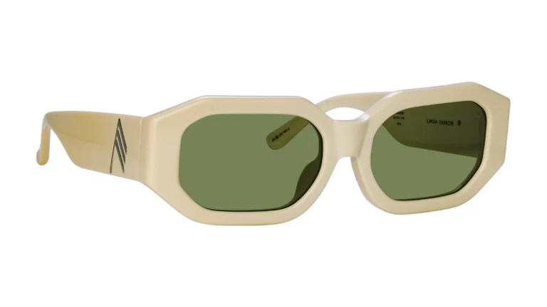 Lunettes Linda Farrow x The Attico mod��le Blake, monture ivoire avec verres verts et détails argentés