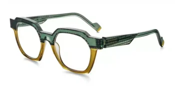 Lunettes de vue Etnia Barcelona modèle LONG-50O-GRYW en acétate vert et jaune, design géométrique sophistiqué.