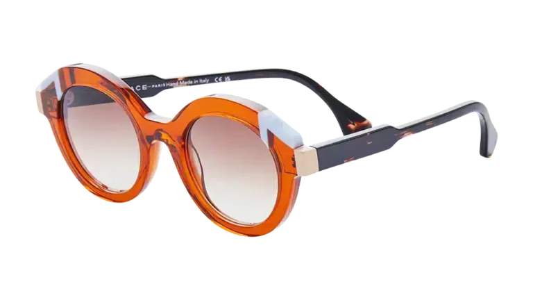 Lunettes de soleil FACE À FACE modèle FUSED 2, collection COLOUR LAB / OVER LAP, en acétate écaille avec détails métalliques.