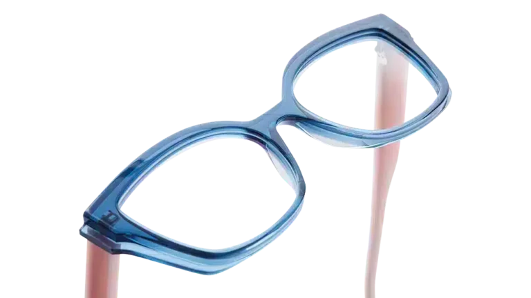 Lunettes FACE À FACE modèle OFFSET 1, collection COLOUR LAB / OVER LAP, avec monture bleue translucide et branches contrastées.