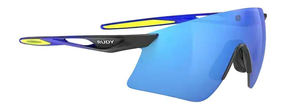Rudy Project Astral Sphere sports sunglasses with blue Polar 3FX lenses, designed for cyclists and skiers.