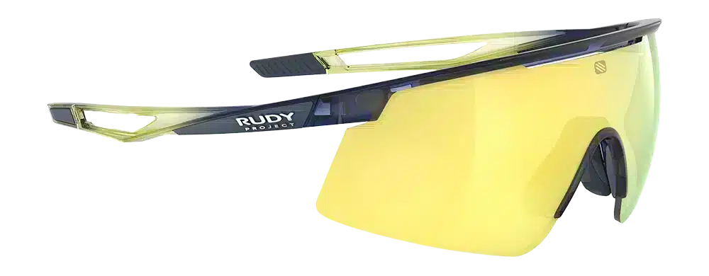 Lunettes de sport Rudy Project Turbolence avec verres jaunes, idéales pour le trail, le gravel et les sports nautiques.