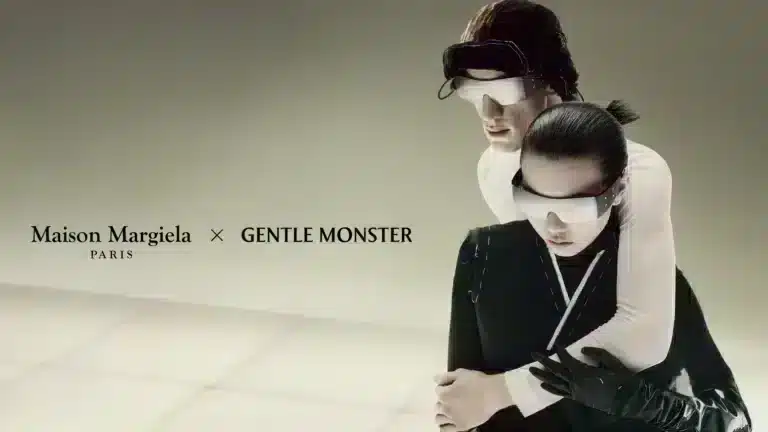 Lunettes futuristes portées par deux mannequins dans la campagne Maison Margiela x Gentle Monster 2025