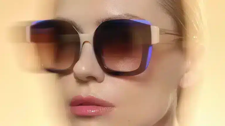 Lunettes Oversize Femme 2025. Femme portant des lunettes de soleil oversize modernes aux verres dégradés, tendance 2025.